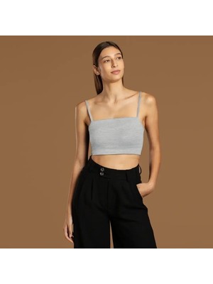 Uslucan Alışveriş Ip Askılı Fitilli Pamuk Örme Kısa Crop Atlet 40 cm