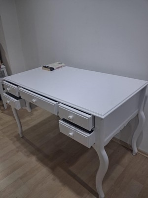 Bengi Ankara Mobilya Çalışma Masa Adn 90595 Parlak Lake 5 Çekmeceli Porselen Kulplar Lükens Ayak El Yapımı