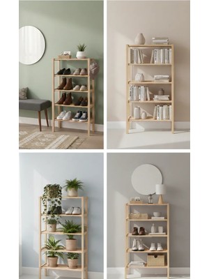 CNRWOOD Doğal Ahşap 4 Katlı Ayakkabılık