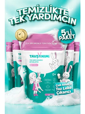 Tavşanım ! - 5 Adet Çamaşır ve Yüzey Için Çok Amaçlı Oksijenli Toz Leke Çıkarıcı ve Beyazlatıcı 5 x 800 gr