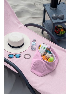 Miespiga %100 Pamuk Şezlong Havlusu ve Su Geçirmez Islak Kuru Mayo Çantası Ikili Set