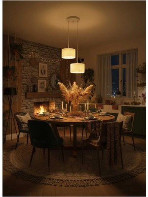 Lüks Beyaz Renk 2'li Modern Dekoratif Salon, Oturma Odası ve Mutfak Sarkıt Avize (Lamba Hediyedir)