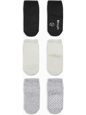 NW NessiWorld 3'lü Basic Kaymaz Penye Soket Çorap 10107 Siyah Ekru Gri