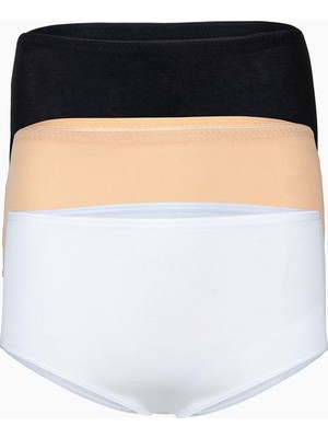 BSM 3'lü Siyah Beyaz Ten Karışık Renkli Modal Toparlayıcı Yumuşak Nefes Alabilen Batokom Külot Siyah - Beyaz - Ten L