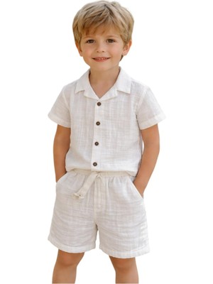 Ugly Duck 3-8 Yaş Arası Müslin Kumaş Gömlek-Şort Takım - Beyaz