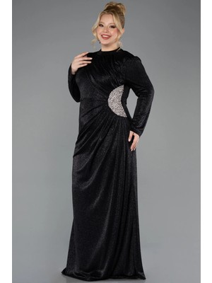 Abiyefon Uzun Kol Simli Büyük Beden Tesettür Abiye ABU5502