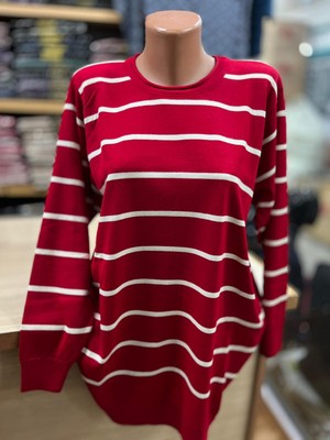 TCR Kadın Triko Yuvarlak Yaka Oversize Çizgili Kazak