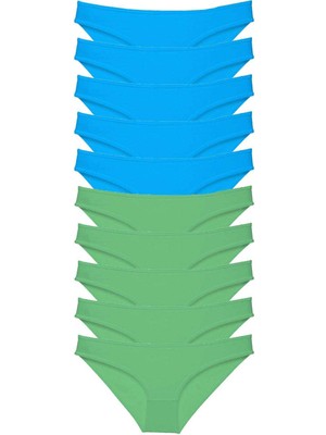 İlk El Grup Ieg™ 10 Adet Süper Eko Set Likralı Kadın Slip Yeşil Mavi