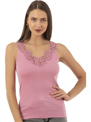 Özkan Underwear 2001 Kadın Pamuklu Ribana Dantelli Güpürlü Manolya Atlet