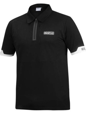 Sparco Fermuarlı Polo Yaka Erkek Tişört Siyah M