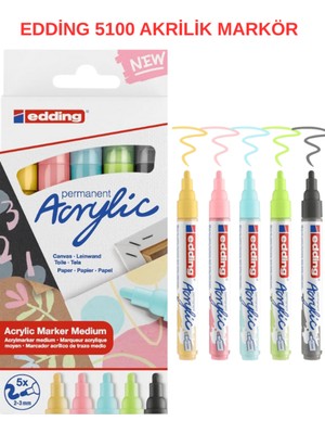 Edding 5100 Akrilik Markör Pastel 5’li Set – Yumuşak Tonlar, Çok Yüzeyli Kullanım