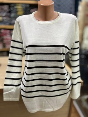 TCR Kadın Triko Oversize Yuvarlak Yaka Çizgili Kazak