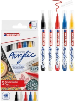 Edding 5300 Akrilik Boyama Markör 5’li Set – Canlı Renkler ve Kalıcı Boyama