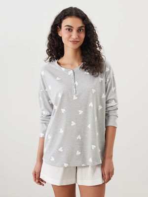 Lc Waikiki Yeni Sezon Bisiklet Yaka Baskılı Kadın Pijama Üst