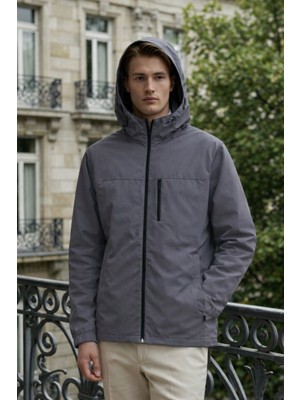 Damga Erkek Çizgili Trend Astarlı Füme Yağmurluk