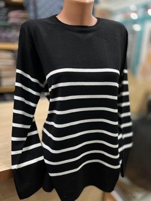 TCR Kadın Triko Oversize Yuvarlak Yaka Çizgili Kazak