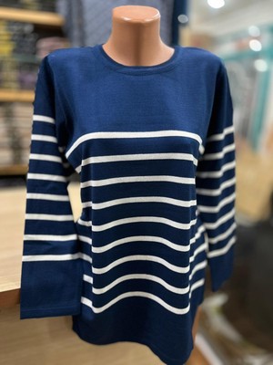 TCR Kadın Triko Oversize Yuvarlak Yaka Çizgili Kazak