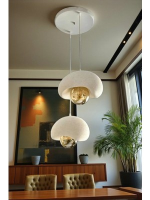 Beyaz Dekoratif 2'li Sarkıt Avize Bohem Beton Görünüm E27E27 Modern Avize (E27 Ampul Dahildir.)