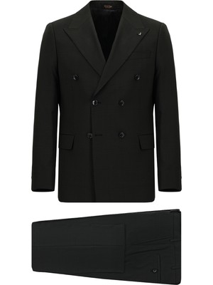 Abdullah Kiğılı 6 Drop Regular Fit Standart Kesim Yünlü Ekose Kruvaze Takım Elbise