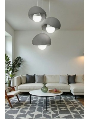 3'lü Sarkıt Trio Beton Görünümlü Gri Avize E27& Modern (E27AMPULLER Hediye)