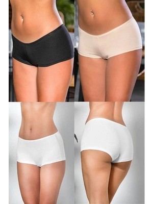 Gallipoli 2963-KADIN Pamuk Mini Şort Külot З'lü Paket (Beyaz/ten/siyah)