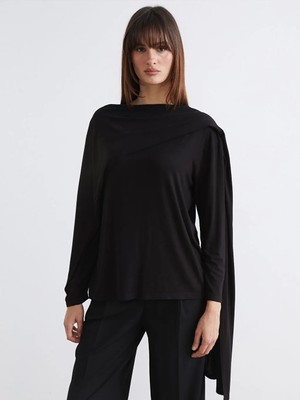 LC Waikiki Siyah Şal Yaka Atkı Detaylı Büzgülü Bluz