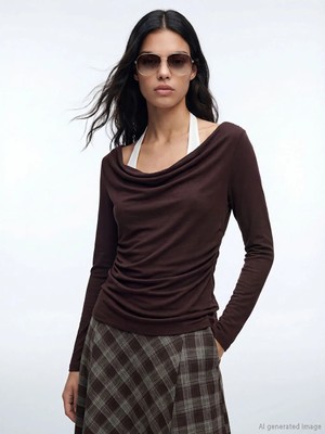 LC Waikiki Bordo Kayık Yaka Büzgülü Bluz