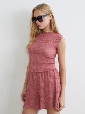 LC Waikiki Pembe Bisiklet Yaka Dokulu Bluz