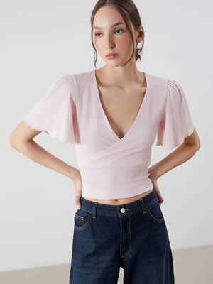 LC Waikiki Pembe Kruvaze Yaka Kadın Bluz