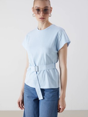 LC Waikiki Mavi Bisiklet Yaka Kemerli Bluz