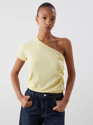 LC Waikiki Sarı Tek Omuz Büzgülü Bluz