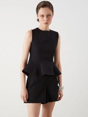 LC Waikiki Siyah Bisiklet Yaka Peplum Bluz