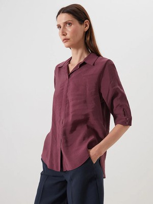 LC Waikiki Bordo Gömlek Yaka Modal Karışımlı Bluz