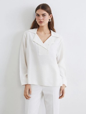 LC Waikiki Ekru Gömlek Yaka Bluz