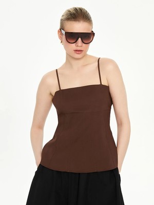 LC Waikiki Kahverengi Kare Yaka Askılı Bluz