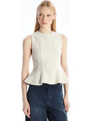 LC Waikiki Bej Bisiklet Yaka Peplum Bluz
