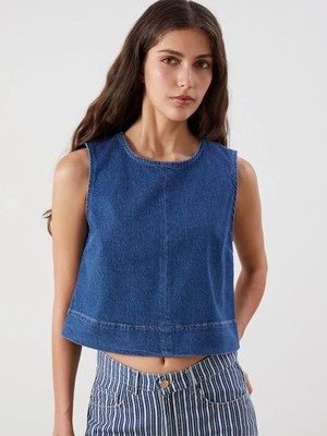 LC Waikiki Indigo Bisiklet Yaka Jean Bluz