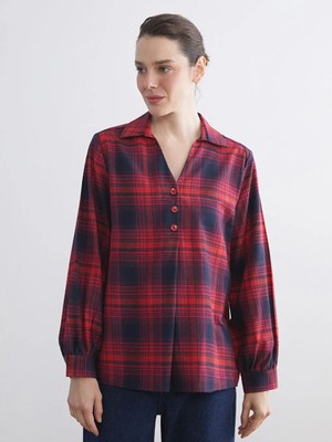 LC Waikiki Kırmızı Gömlek Yaka Ekose Bluz