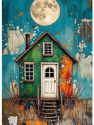 Bedeko Dolunay ve Kulübe Mdf Ahşap Tablo