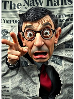 Bedeko Gazeteden Fırlayan Gözlüklü Adam Mdf Ahşap Tablo