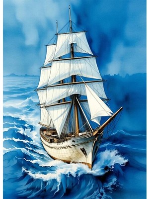 Bedeko Dalgalar Arasında Beyaz Yelkenli Tekne Mdf Ahşap Tablo