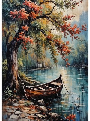 Bedeko Nehir Kenarındaki Sandal Mdf Ahşap Tablo