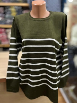 TCR Kadın Triko Oversize Yuvarlak Yaka Çizgili Kazak