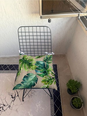 9 Puntalı Keten Dokulu Desenli Pofuduk Salon Balkon Bahçe Mutfak Sandalye Minderi