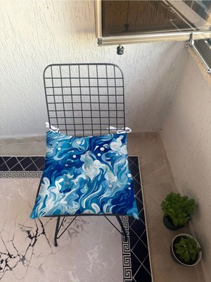 9 Puntalı Deniz Temalı Desenli Pofuduk Salon Balkon Bahçe Mutfak Sandalye Minderi
