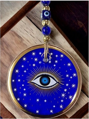 İlk El Grup Ieg™ Yaldızlı Mavi Renk Yıldız Motifli Gözlü Duvar Süsü Cam Duvar Dekoru