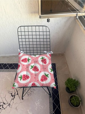 9 Puntalı Meyve Desenli Pofuduk Salon Balkon Bahçe Mutfak Sandalye Minderi