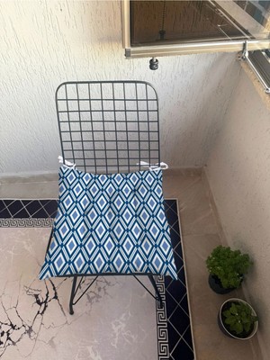9 Puntalı Geometri Desenli Pofuduk Salon Balkon Bahçe Mutfak Sandalye Minderi