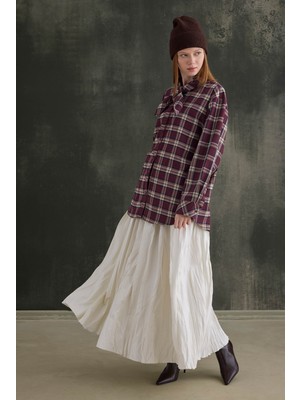 HE-QA Fular Yaka Ekose Gömlek Bordo