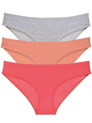 İlk El Grup Ieg™ 3 Adet Süper Eko Set Likralı Kadın Slip Külot Gri Pudra Fuşya